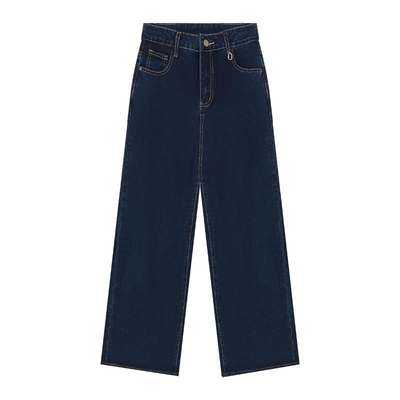 Women s High-Waist Dark Blue Retro Wide-Leg Jeans M (94-105 jin)