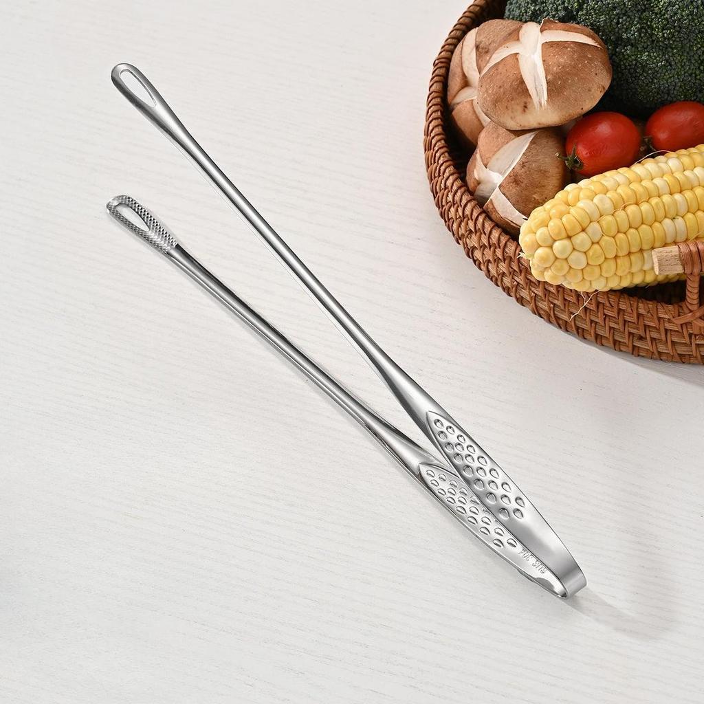 1Pc Silver Food Tongs 304 Stainless Steel Long Handle Food Clip Cooking Tools Non-Slip Barbecue Steak Clip Kitchen Accessories