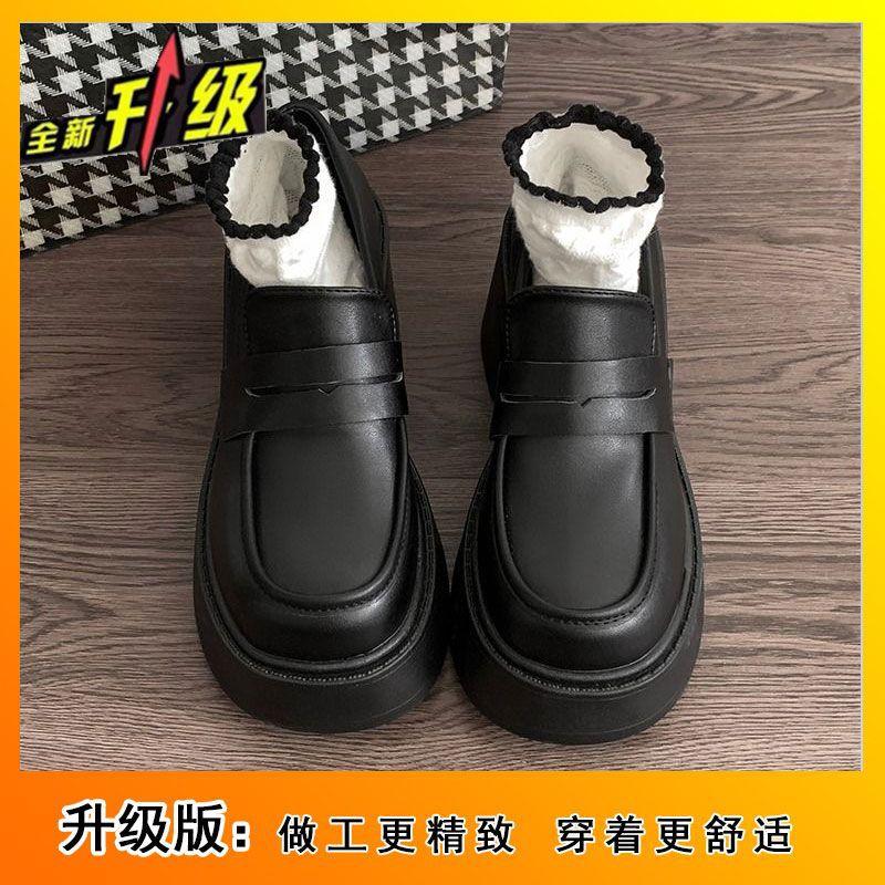 Black French loafers summer 2025 new thick heel high heel retro British style heightened platform small leather shoes women