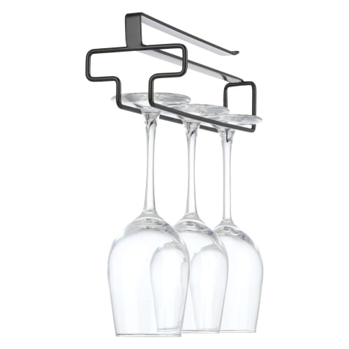 FOMANSH Hanging Wine Glass Holder, No Drilling Required, Storage, No Screws Required, Adjustable Shelf Thickness, Kitchen, Black
