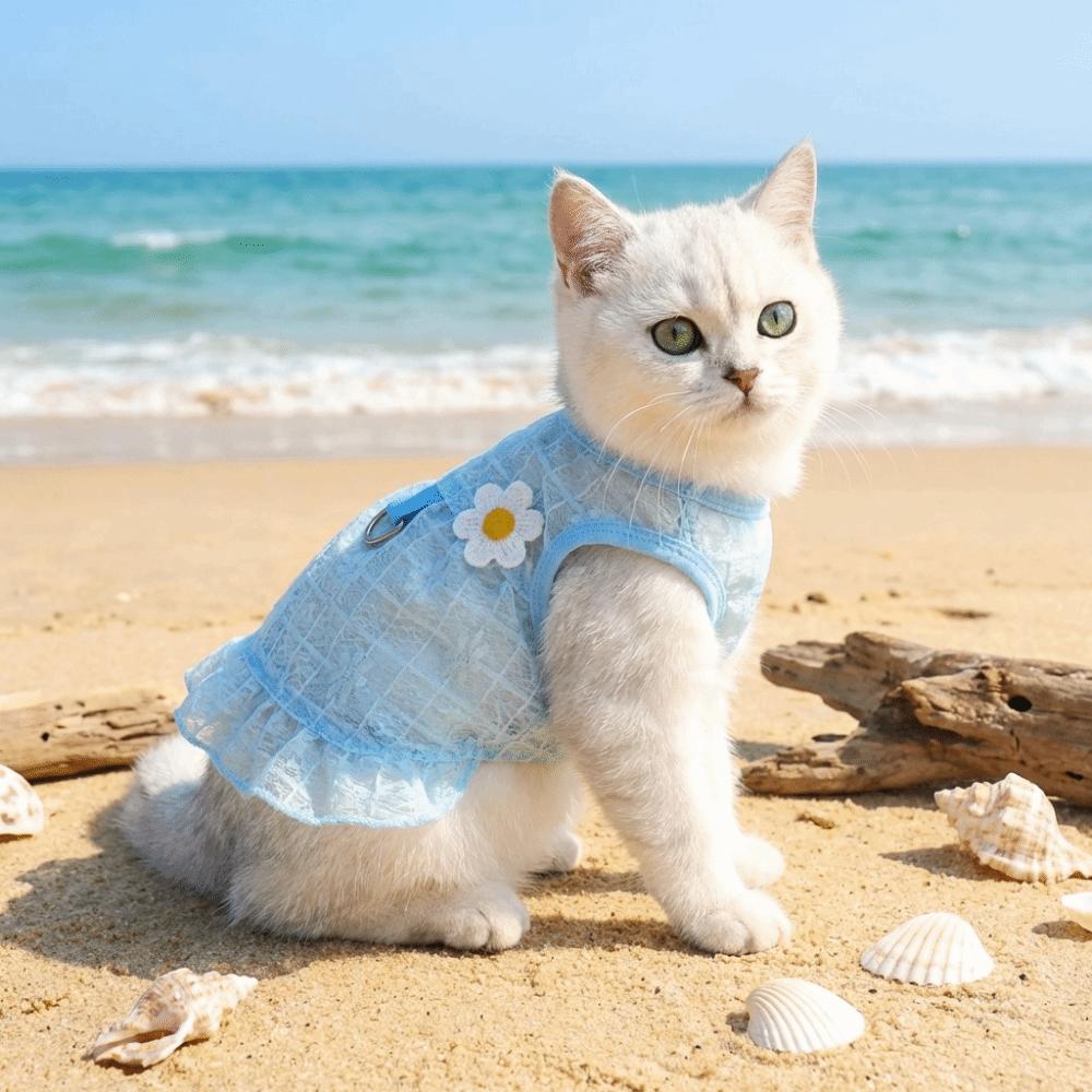 Ultra-thin Dog Cool Dress Flying Sleeves Sun Protection Vest Summer Pet Clothes  for Cats Puppy