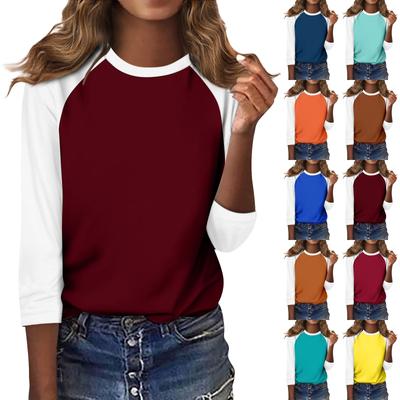 Shirt For Women's Fashion Casual Raglan Sleeve Round Neck 3/4 Sleeve Loose Printed T-Shirt Ladies Top