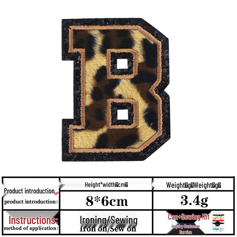 Leopard Print Velvet Cloth Patch with English Letter and Black Sequin Embroidery