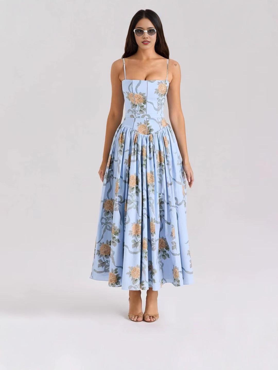 

Floral Print Waist-Cinched Pleated Dress by Australian Designer Small синій