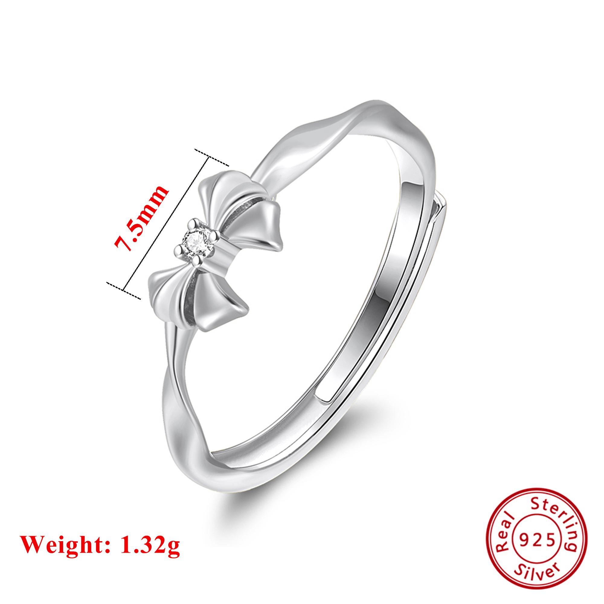 

Effie Queen Open Rings 925 Sterling Silver AAAAA Sparkling Round Zirconia Ornament Bowknot Design Finger Ring Gift for Her SR330 серебряный