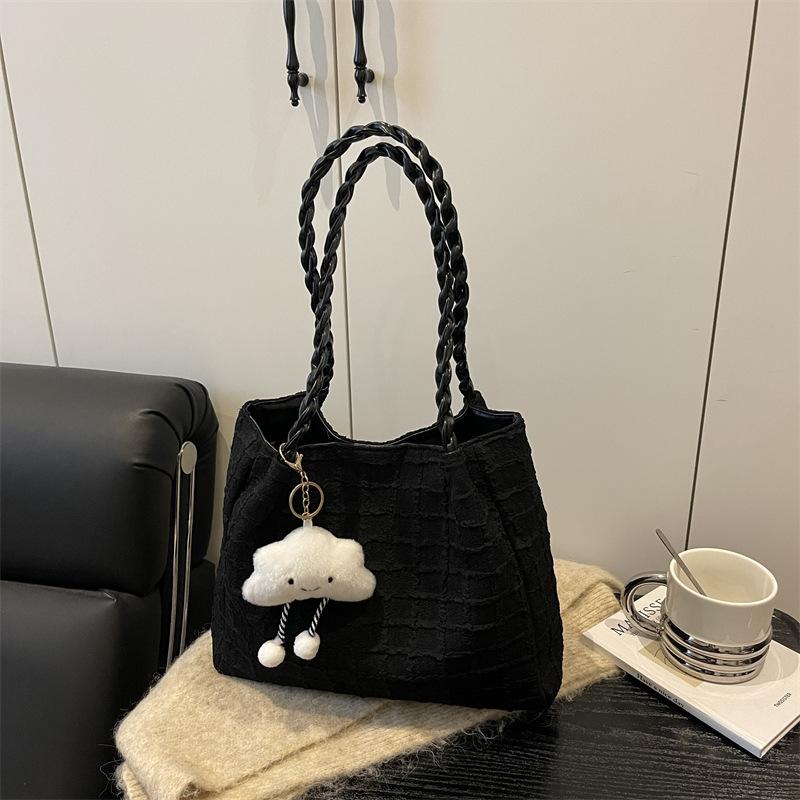 

Иностранный стиль однотонный новый универсальный осенний студенческий класс сумка-тоут женская большая вместимость повседневная для поездок на работу на плечо No pendant чёрный