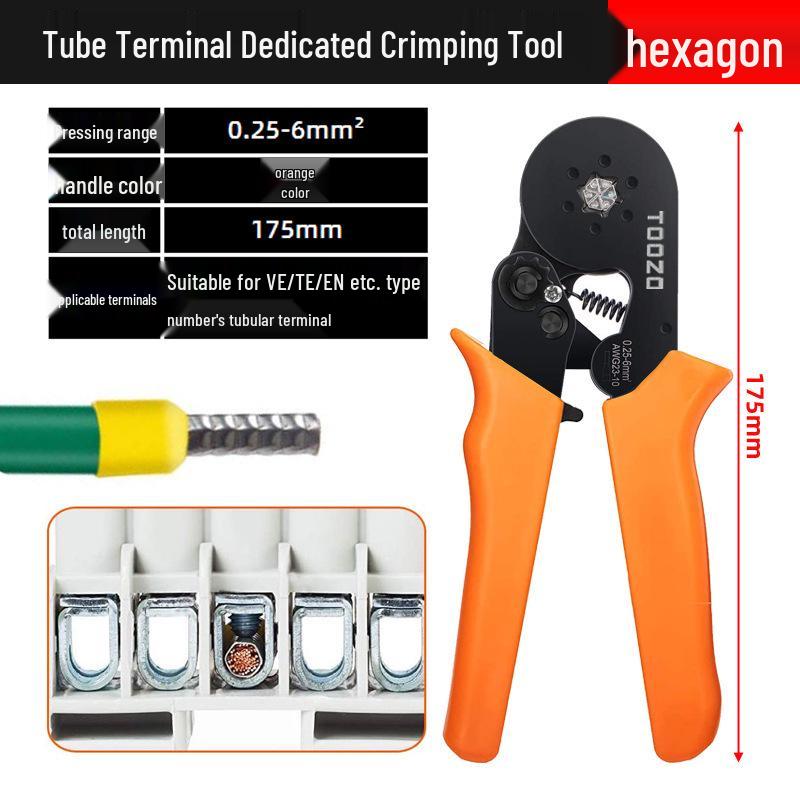 Electrician's Tube and Pin Terminal Crimping Pliers with Cold-Pressed Wire Functionality