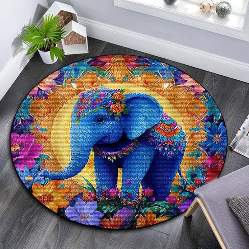 Elephant Round Area Rug,Carpet Rug for Living Room Bedroom Sofa Playroom Decor,Non-slip Floor Mat