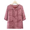 Embroidered Loose Stand Collar Shirt for Plus Size Mature Women
