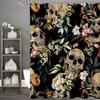 Gothic Skull Floral Vintage Quirky Black Bohemian Shower Curtain, Bathroom Decorative Shower Curtain, Waterproof Shower Curtain