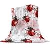 Coperta in pile leggera, super morbida, accogliente, rossa con coccinella su sfondo bianco, coperta regalo per adulti e bambini