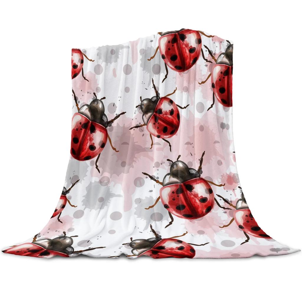 Coperta in pile leggera, super morbida, accogliente, rossa con coccinella su sfondo bianco, coperta regalo per adulti e bambini