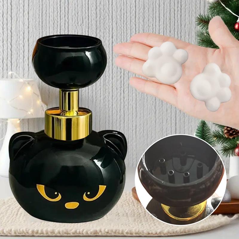 Niedlicher Katzenpfoten Schaumseifenspender Schwarze Katze Pumpflasche mit Pfotenabdruck-Design für Badezimmer, Küche, haustierfreundliche Haushalte