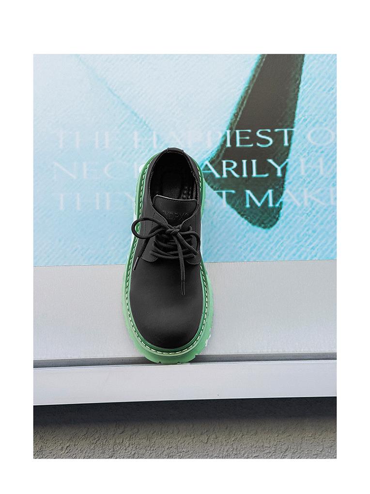 Herren Grüne Basis Carbon Schwarz Derby Lederschuhe, Runde Zehenpartie, Dicke Sohle, Lässiger Modetrend - 44329-J