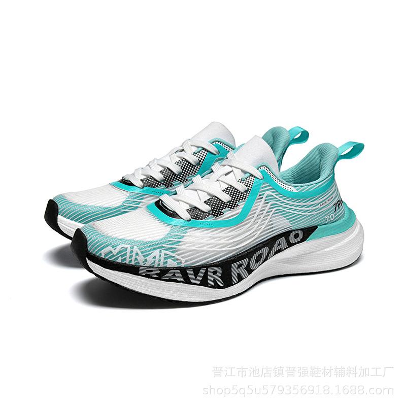 

Racing Flying Weaving Mesh Sports Running Shoes Professional Marathon Competition Shoes Popcorn Sole Couple Sneakers 45 блакить
