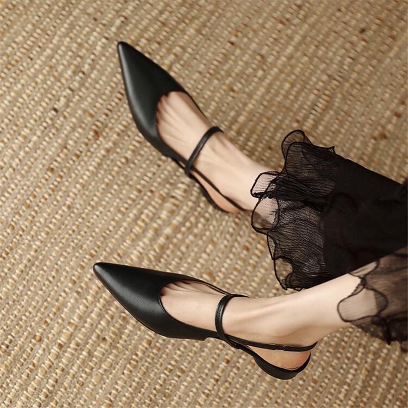 Fashion Summer Sandals Sheep Leather Women Shoes Pointed Toe Low Heel Women Pumps Genuine Leather Cover Toe Sandals for Women Handmade
