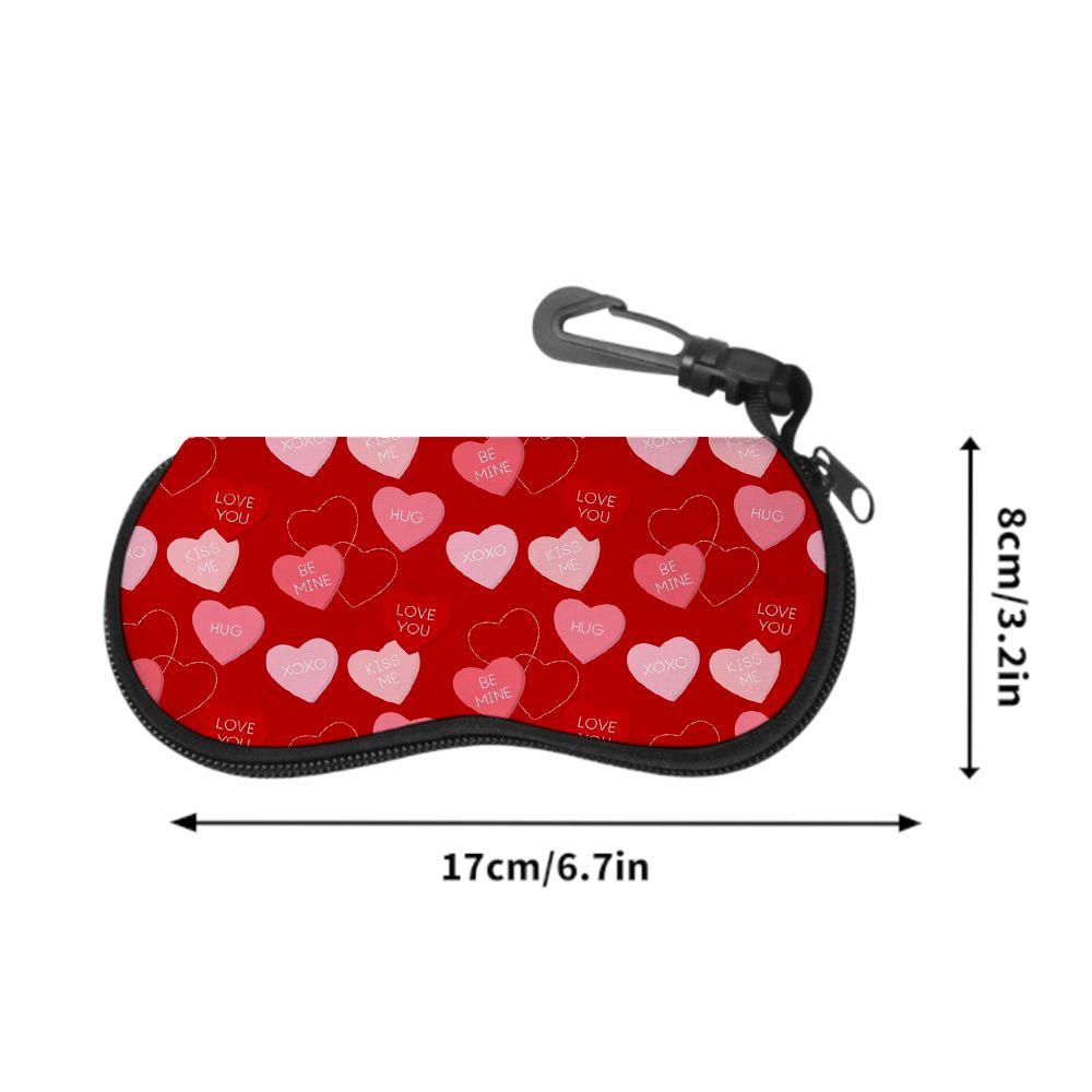 Romantic Red Heart Pattern Sunglasses Case, Soft Fabric Eyewear Pouch, Portable Protective Glasses Bag, Valentine Gift Travel Accessory