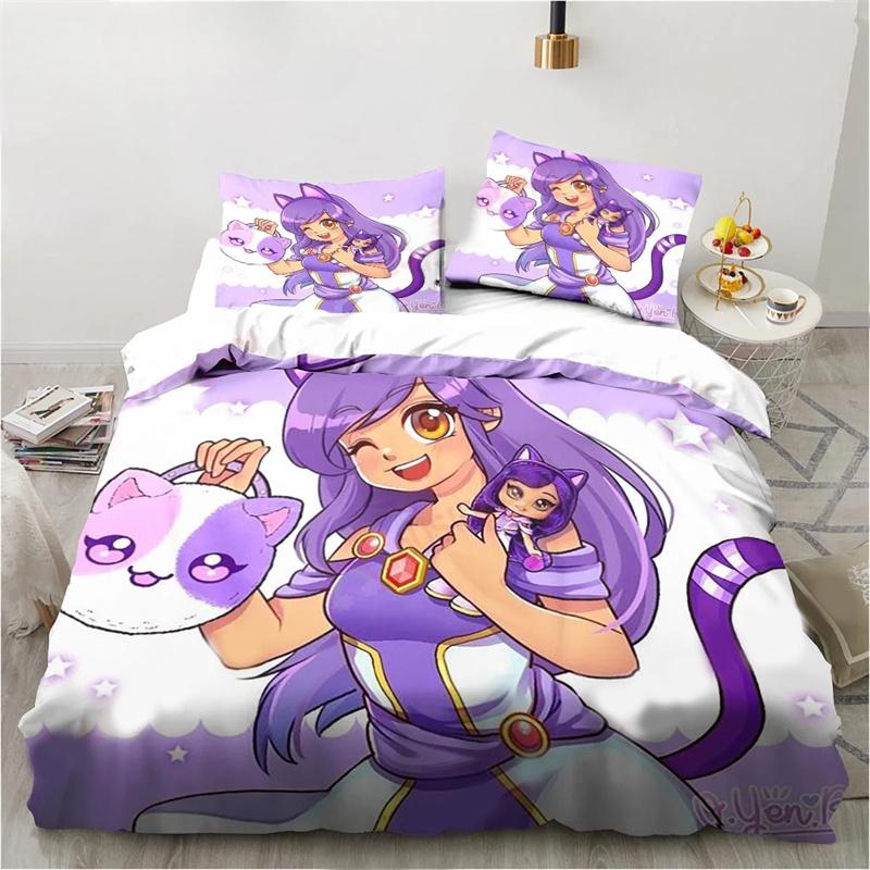Cartoon Game Cute Aphmau with Wings Bedding Set Twin Queen King Size Duvet Cover Pillowcase for Boys Girls