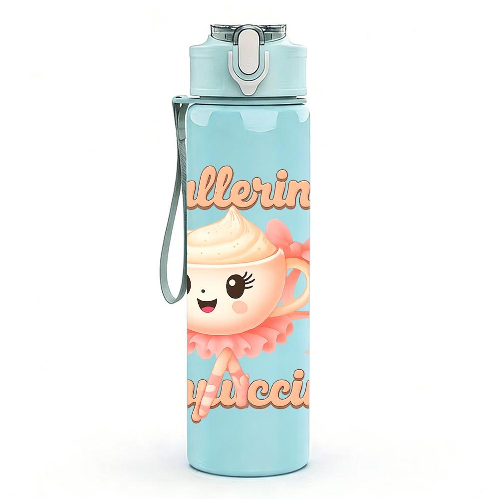 1PC Ballerina Cappuccino Cartoon 750ml Color Plastic Sports Water Bottle Leakproof Flip Straw Lid Suitable for Sports Office Home Use
