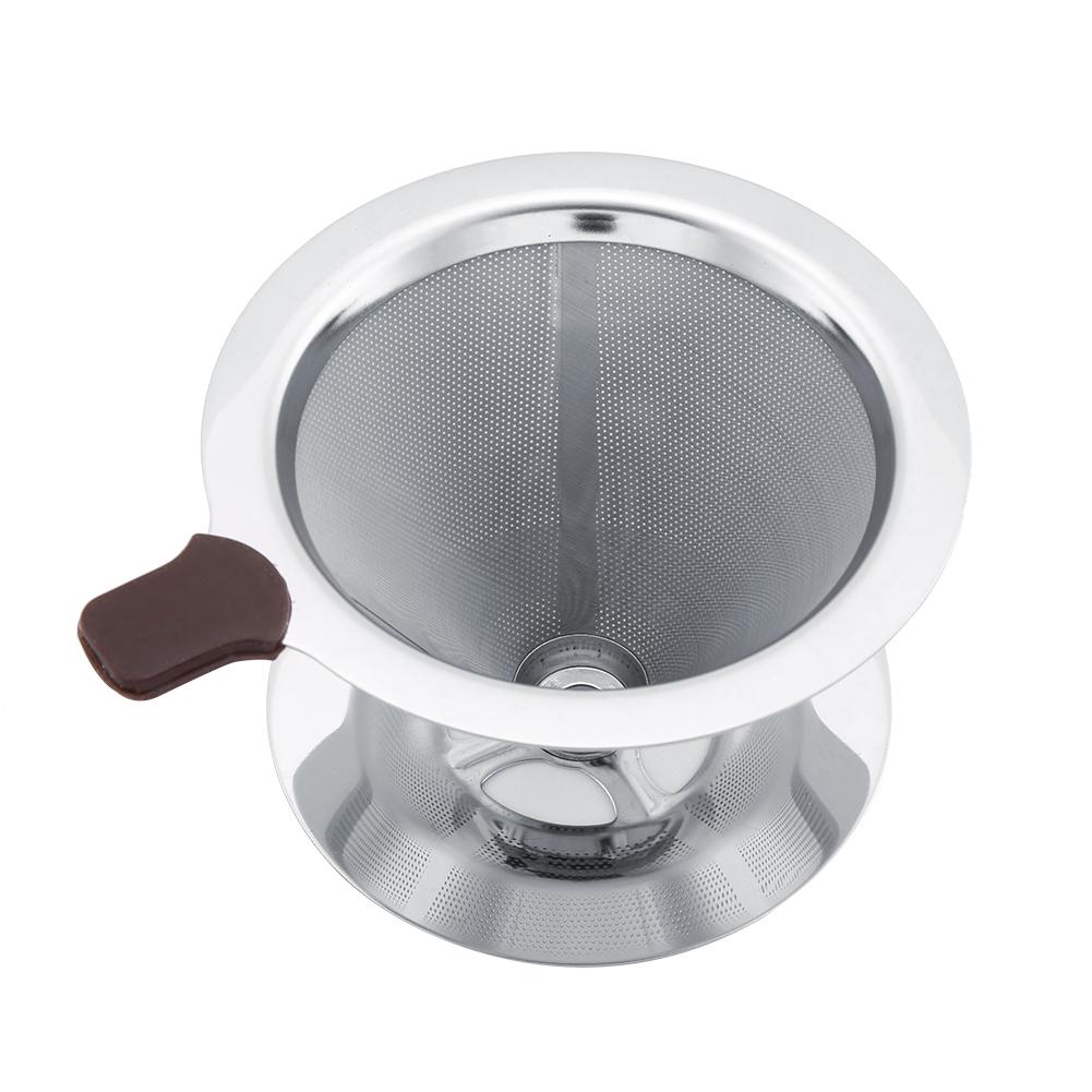 Stainless Steel Coffee Filter Reusable Double Layer Brew Dripper with Cup Stand