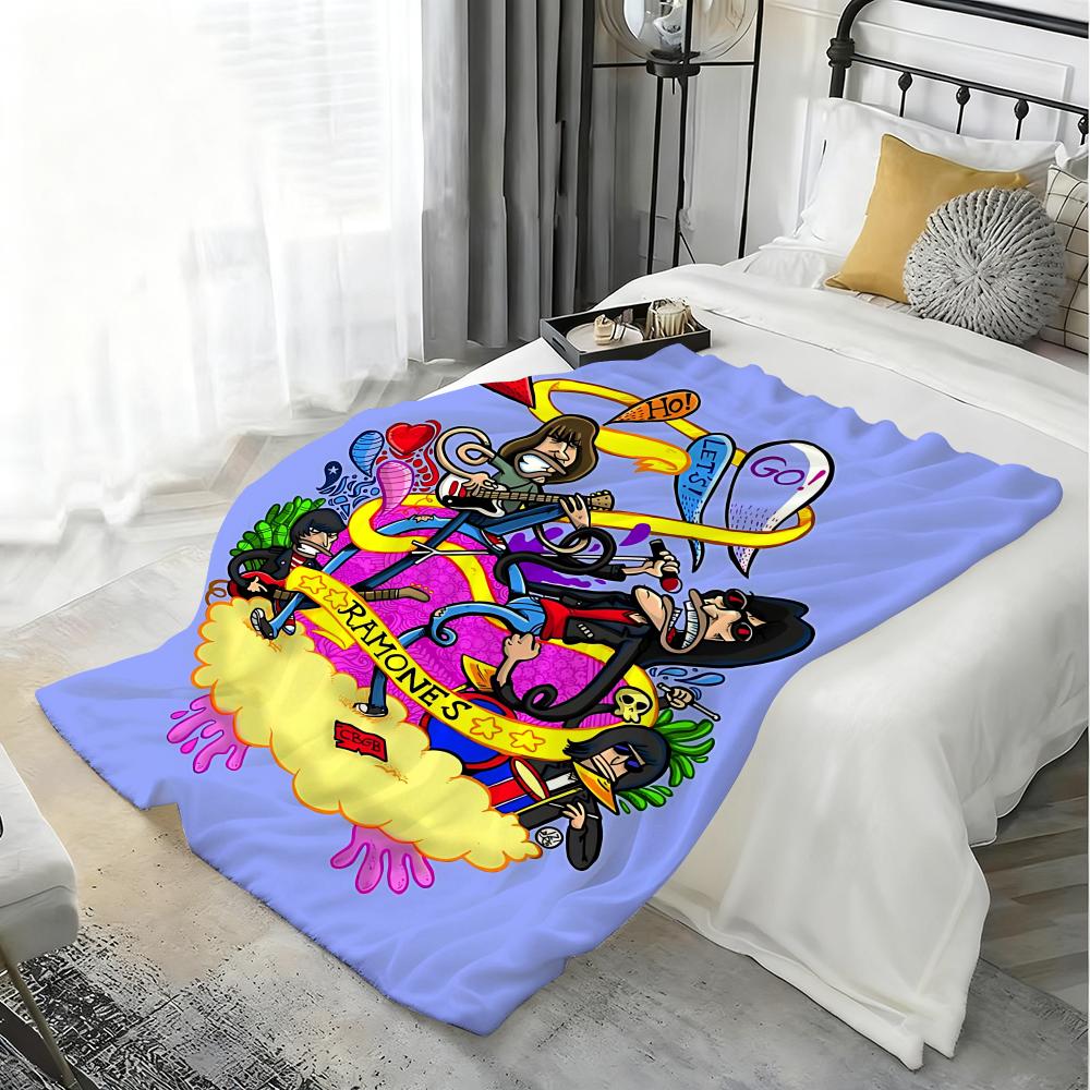 Rock Band R-Ramones Throw Kid-Friendly Flannel Throw Blanket Soft Warm Anti-Static Washable All Season