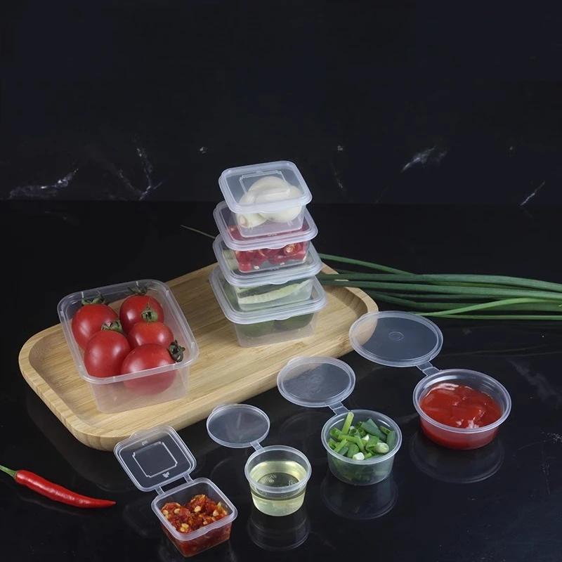 100pcs Food Grade PP Containers Sealed Leak-proof Disposable Sauce Cups Reusable with Hinged Lids Portable Sauce Box Sauce Cup