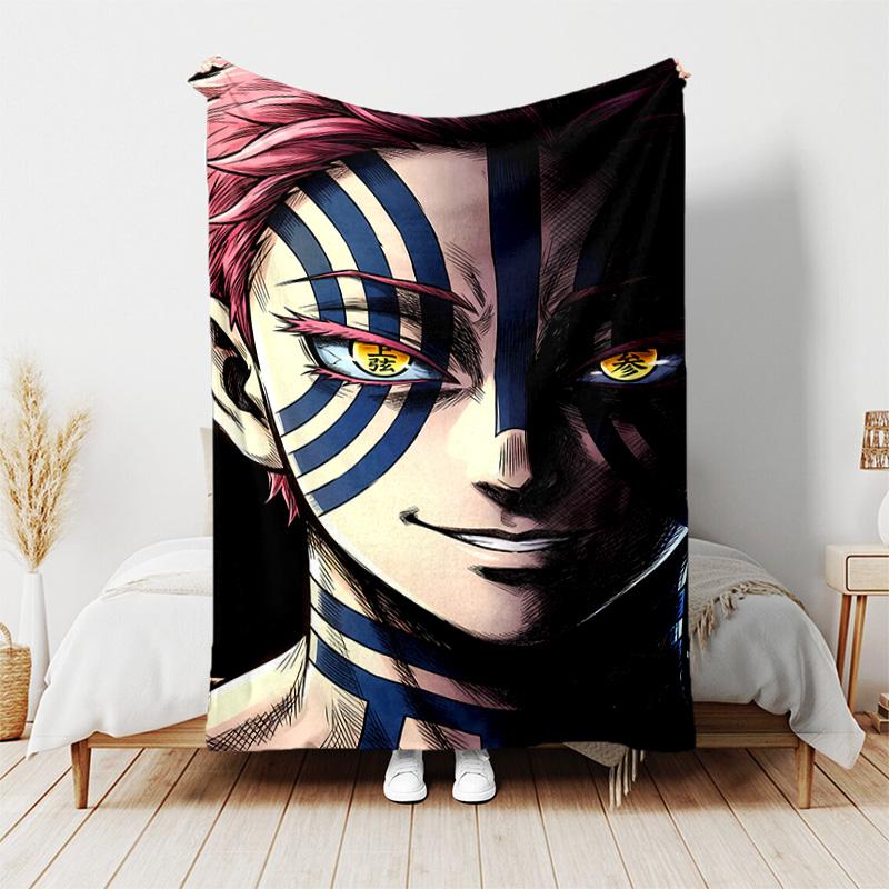 Demon Slayer Akaza printed throw blanket—lightweight,soft,warm;versatile blanket for all seasons—perfect as &air-conditioning throw,nap blanket