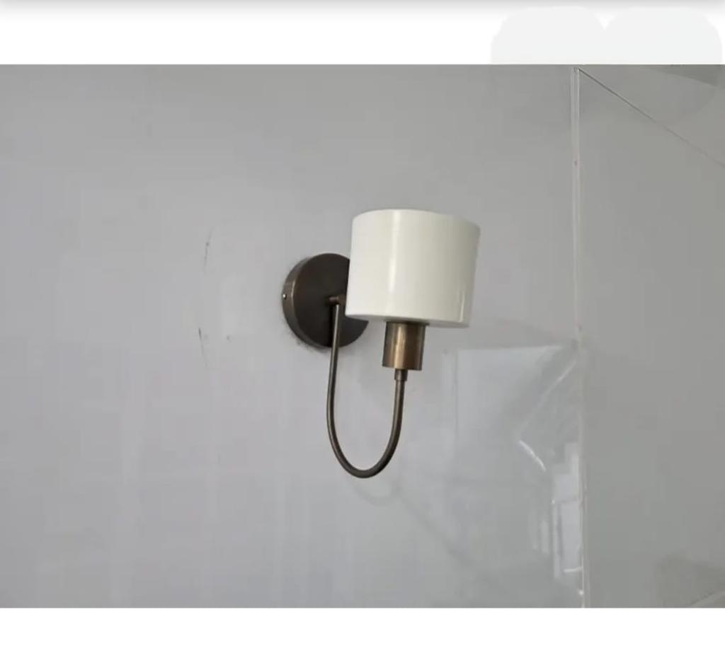 Mid Century Metal Shade Wall Lamp Modern Wall Sconce Raw Brass and White Shade