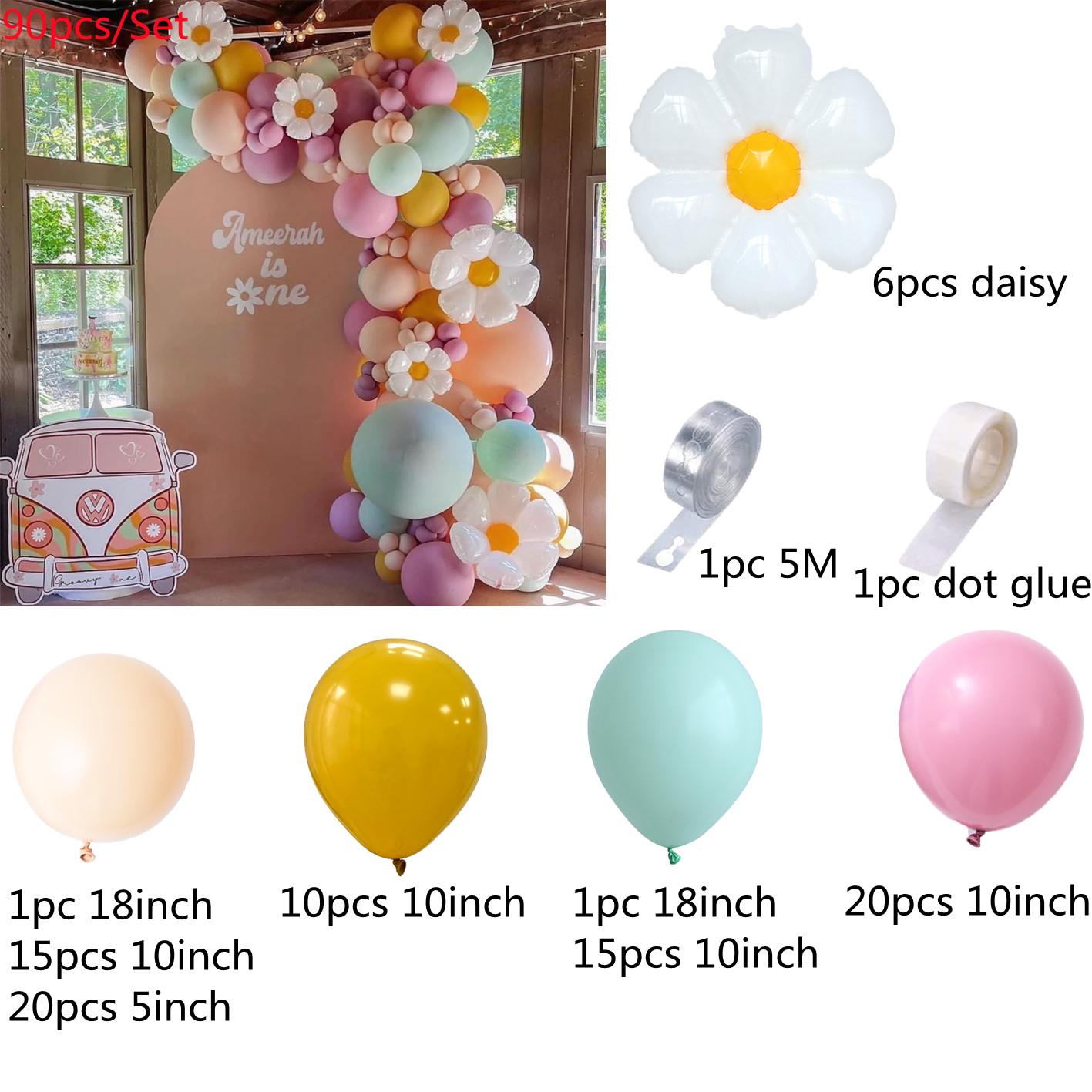 

90 шт./компл., тематическое украшение для вечеринки с цветком ромашки, макарон, зеленый, розовый, латексный шар, день рождения, детский душ, свадьба, вечеринка as the picture