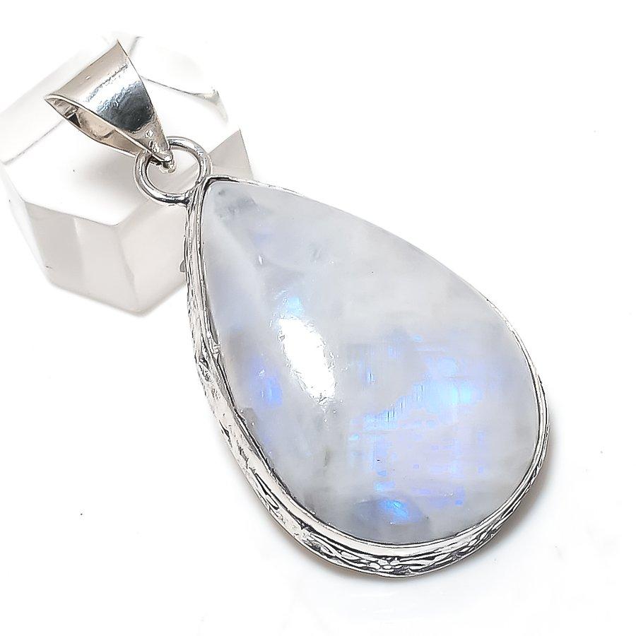 Natural Moonstone Gemstone 925 Sterling Silver Jewelry Pendant 2.09" W0b00