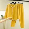 Ladies' Casual And Comfortable Long Sleeved Solid Color With Thick Velvet Sleepwear And Warm Pants Plus Size Set