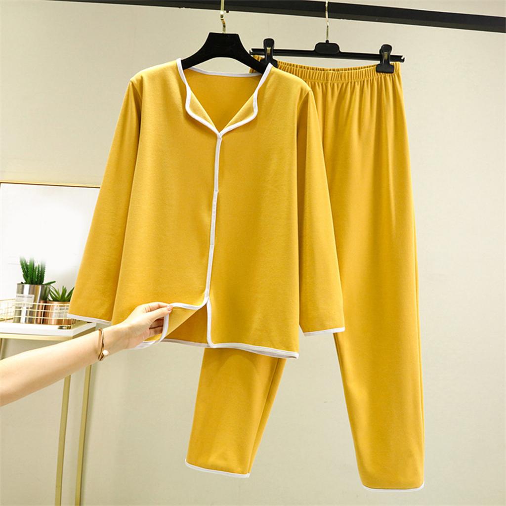 Ladies' Casual And Comfortable Long Sleeved Solid Color With Thick Velvet Sleepwear And Warm Pants Plus Size Set
