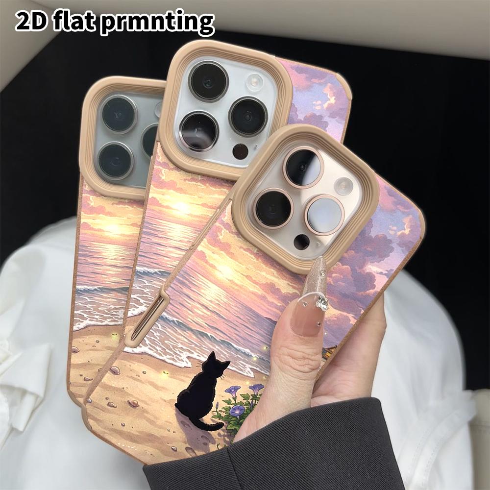 Phone Case: 2D flat lambskin suitable for iPhone 18 17 16 15 14 13 Pro protective case, twilight black cat, Christmas and Halloween gifts