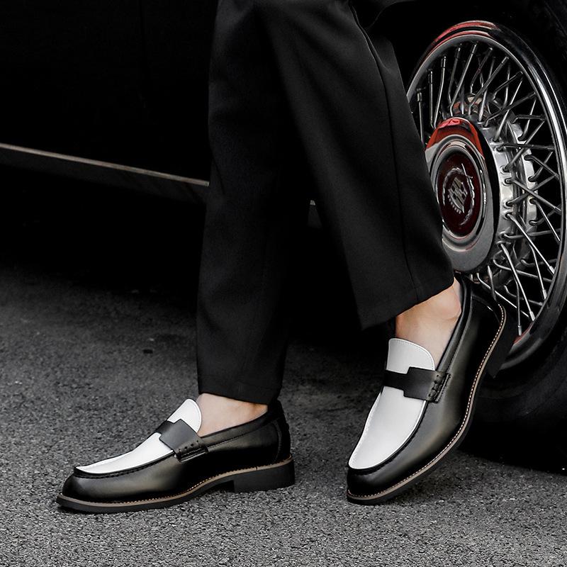 Men's Large Size Leather Slip-On Shoes - Pointed Toe, Thick Sole, Formal & Casual Driving Loafers Size 46