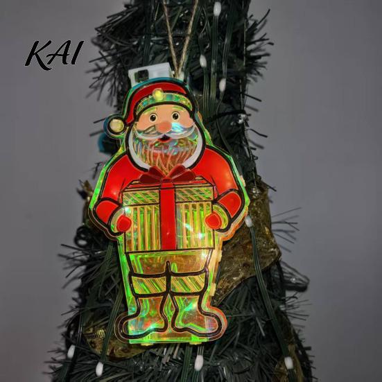 Illuminated Christmas Tree Pendants Light Up Ornament, LED Lighted Santa Bell Sock Easy Install Holiday Home Ornaments House Hanging Decoration