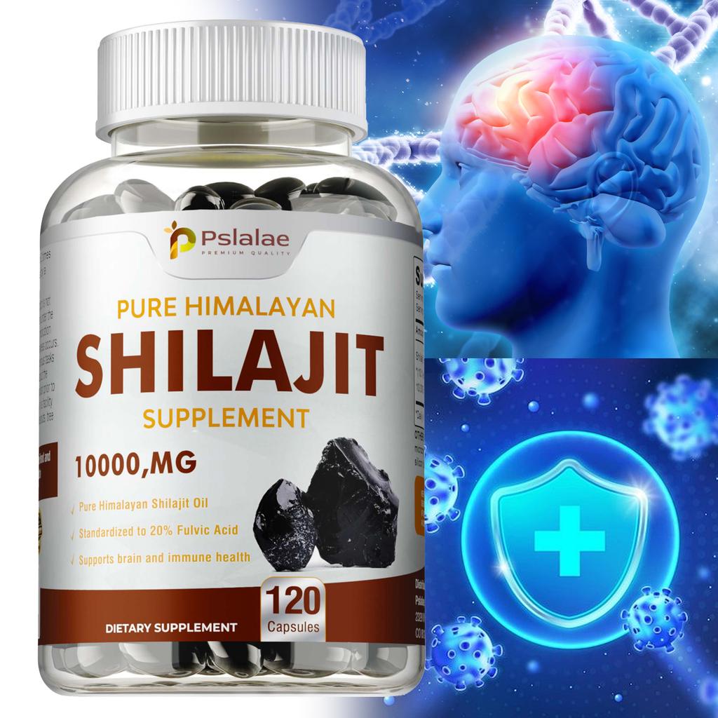 Pslalae All-Natural Shilajit Softgels, 10000 Mg Per Serving, Enhances Memory and Supports Immunity.