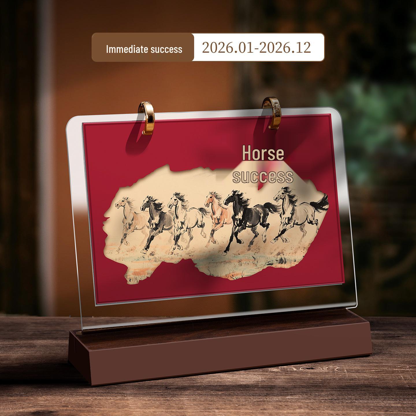 

2026 Acrylic Tear-off Monthly Table Calendar - Chinese New Year, Year of the Horse, Original Design, Small Ornament.