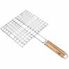 Iron Wire Grilling Barbecue BBQ Basket Net Wooden Meat Handle Fish Clip Holder