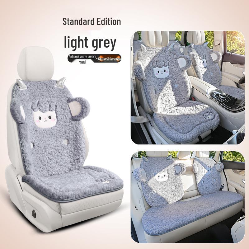 Women's Cute Cartoon Plush Winter 3-Piece Car Seat Cushion Set for Five-Seat Vehicles