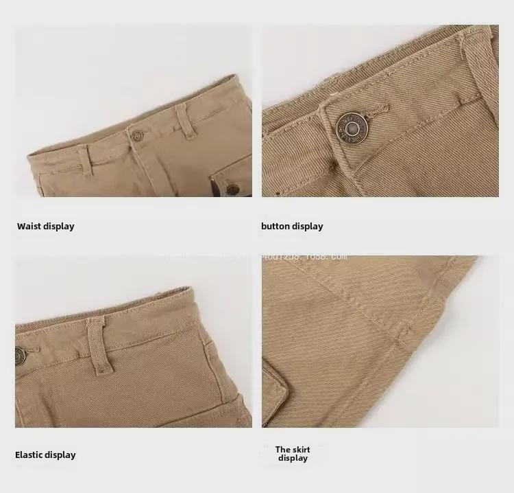 High-Waisted Khaki Denim Mini Skirt - Retro Style, Slim Fit, Summer Essential.