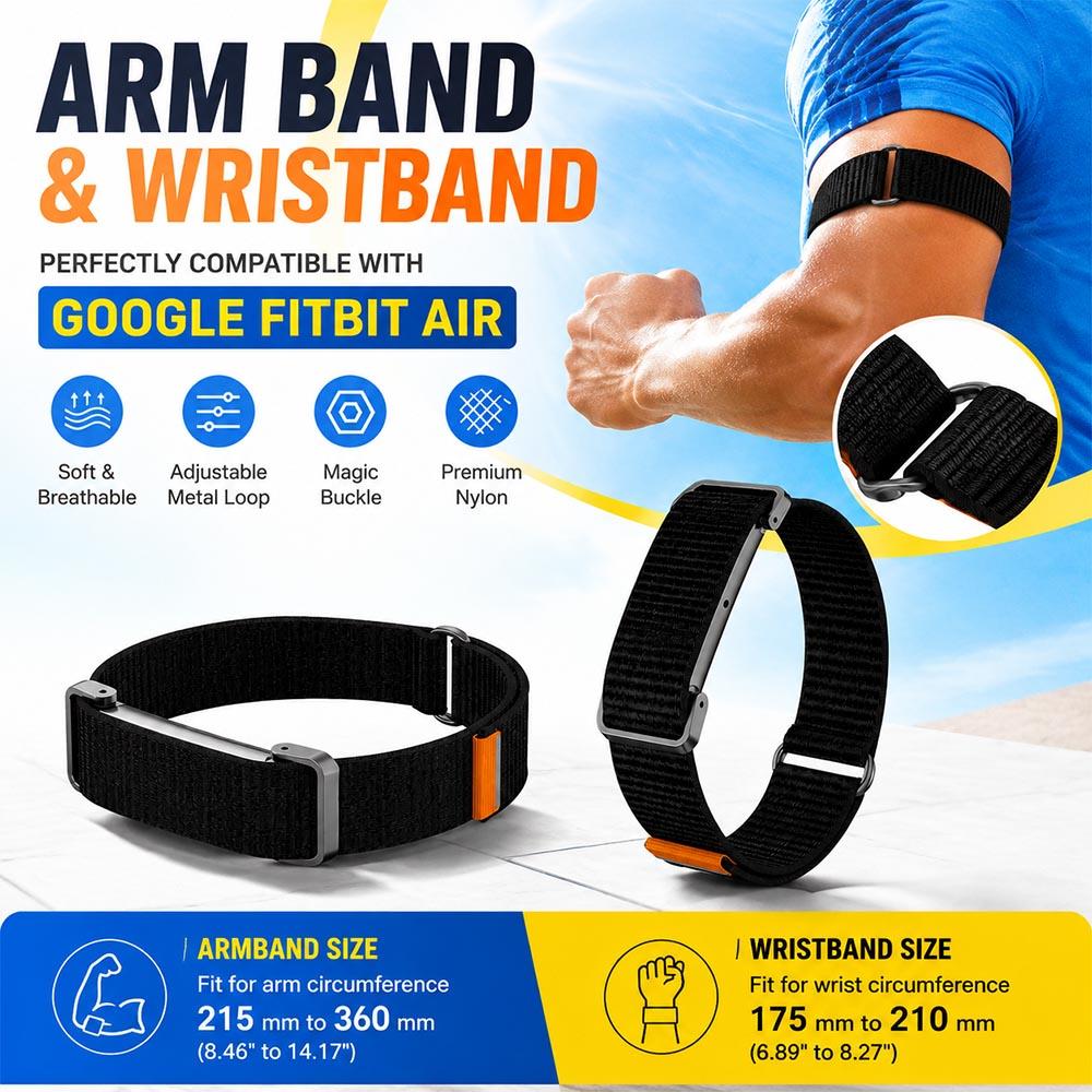 Nylon Woven Bicep Strap Compatible with Google Fitbit Air Strap Fitness Tracker Replacement Wristband for Google Fitbit Air Band