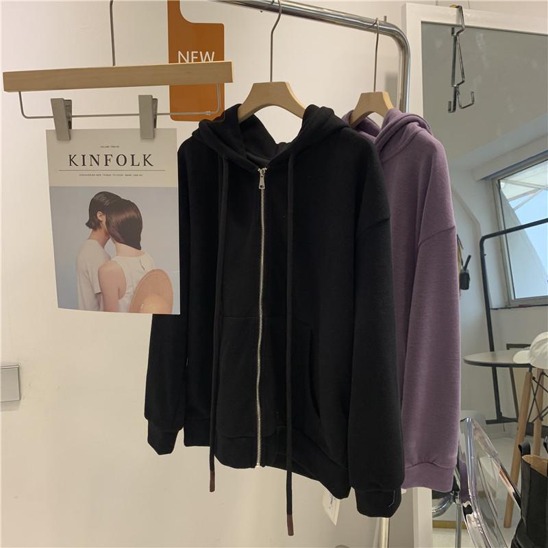Kapuzenpullover Damen Herbst und Winter Lockere koreanische Strickjacke Lässiger dünner Kapuzenpullover Kapuzenjacke mit Reißverschluss Damenbekleidung