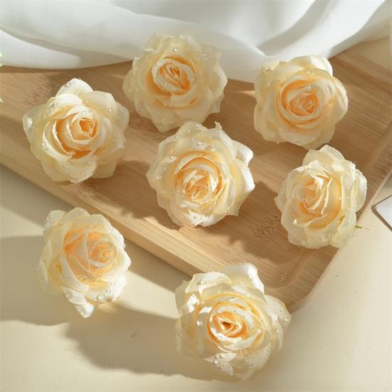 6 Stück künstliche Tautropfen-Rose Real Touch Kunstseide Rosenblütenköpfe für DIY Hochzeitssträuße Party Heimdekoration