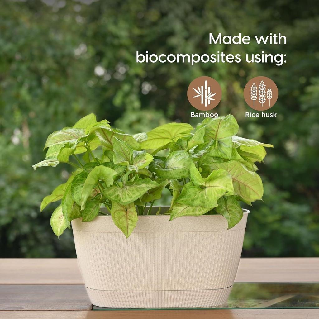 Eva 11.5 Inch Self Watering Pots for Plants | Bamboo Based Plant Pots | Pack of 4 | UV Protected Planters for Home Décor Indoor, Outdoor