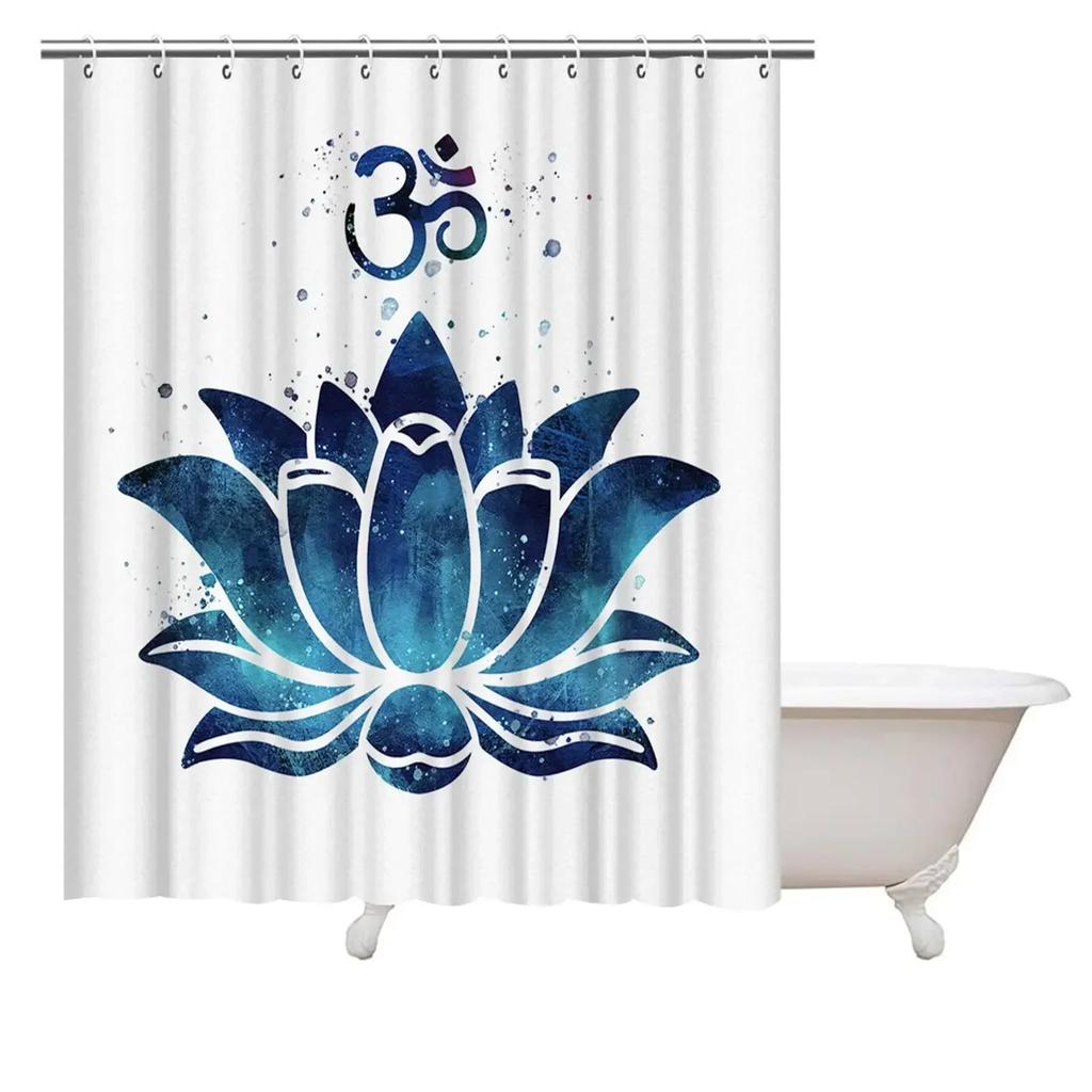Lotus Shower Curtain BlackWhite Flower Magic Elegant Floral On Black Background Modern Simple Unique Art Women Bathroom Curtain