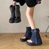 Niche designer jeans tube boots women's summer new thick-soled fashion buckle tooling boots handsome Martin boots