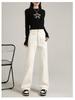 > Aprikot Samt Weite Hosen: Damen Herbst/Winter 2026 High-Waist Warme Gerade Hosen