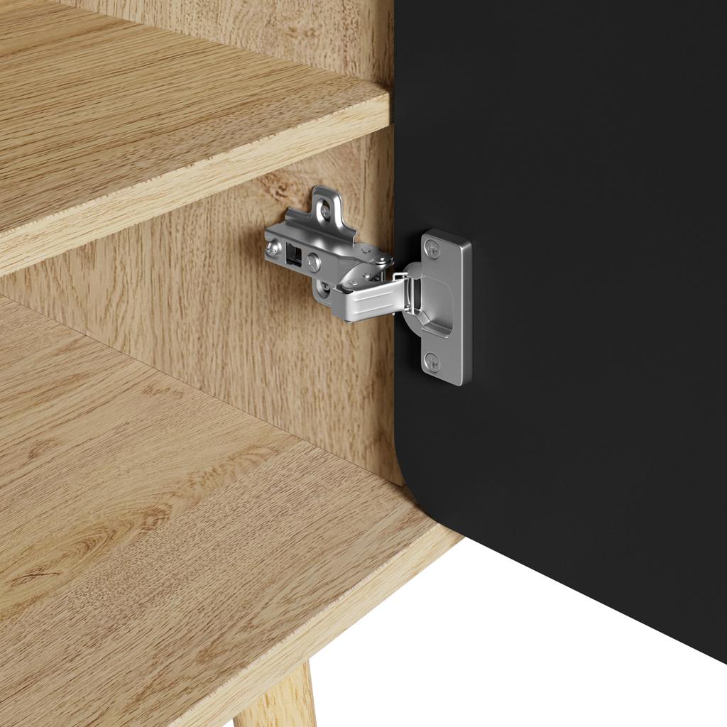 Moderne Schoenenkast met Ronde, Geometrische Deuren, Meerdere Opbergniveaus, Stevige Houten Poten.