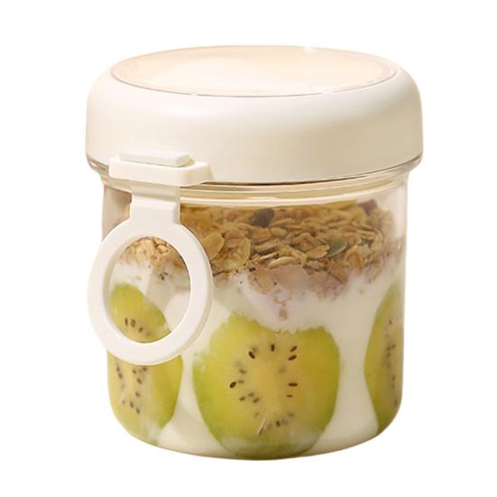 

Portable Overnight Oats Jar with Built-In Fork & Lid Leak-Proof Plastic Breakfast Cup for Salad Yogurt Fruit BPA-Free Transparent Container