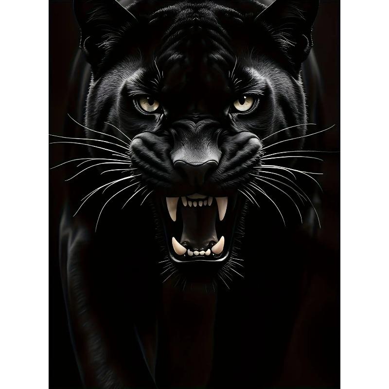 European Sizes Men's 3D Black Leopard Print T-Shirt - Bold Animal Graphic Tee with Realistic Roaring Panther Face